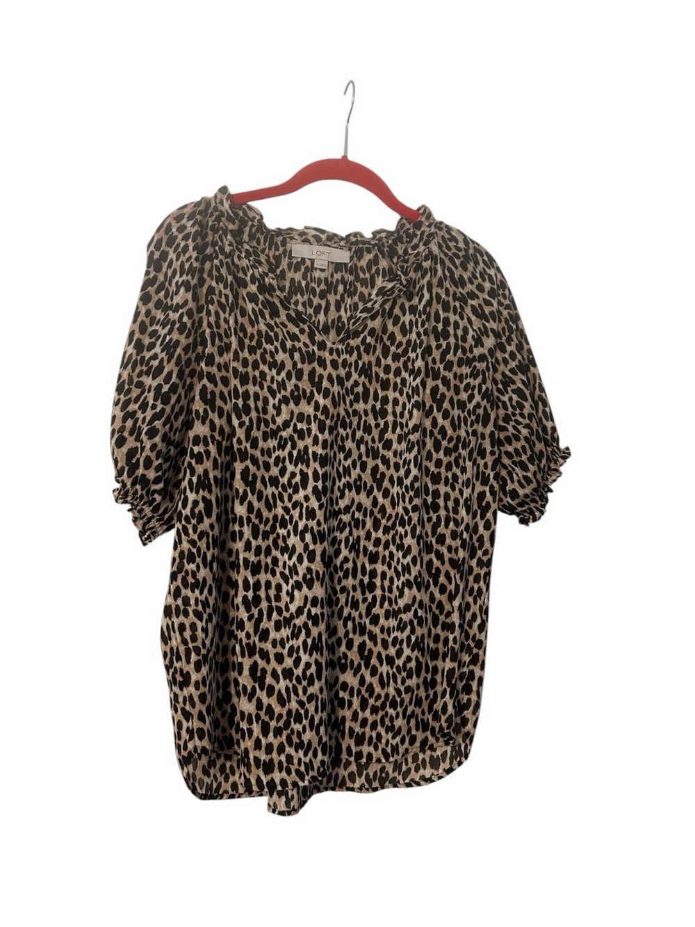 LOFT animal print semi sheer short sleeves top Size M